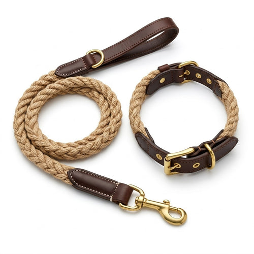 Paws & Crafts Royal Braided Jute Dog Collar & Leash Set
