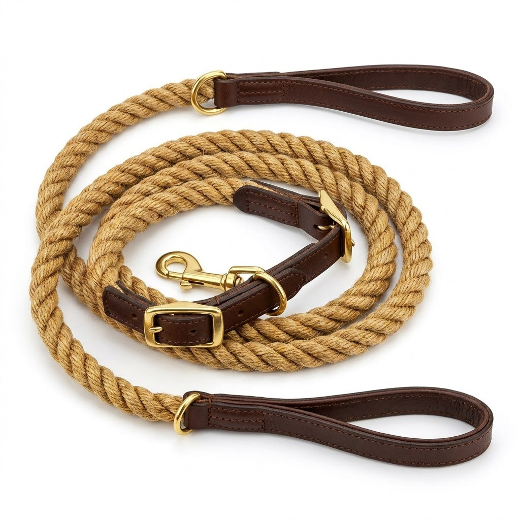 Paws & Crafts Royal Braided Jute Dog Collar & Leash Set